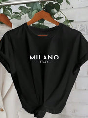 Essnce Women's Letter Print Round Neck Short Sleeve T-Shirt - WestLine Apparel