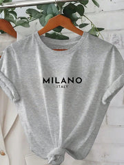 Essnce Women's Letter Print Round Neck Short Sleeve T-Shirt - WestLine Apparel