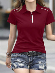 Essnce Women's Short Sleeve Casual Polo Neck T-Shirt For Summer - WestLine Apparel
