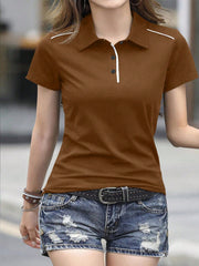 Essnce Women's Short Sleeve Casual Polo Neck T-Shirt For Summer - WestLine Apparel