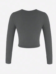 Essnce Women's Solid Color Round Neck Long Sleeve T-shirt - WestLine Apparel