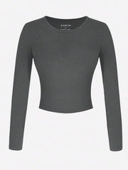 Essnce Women's Solid Color Round Neck Long Sleeve T-shirt - WestLine Apparel