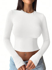 Essnce Women's Solid Color Round Neck Long Sleeve T-shirt - WestLine Apparel