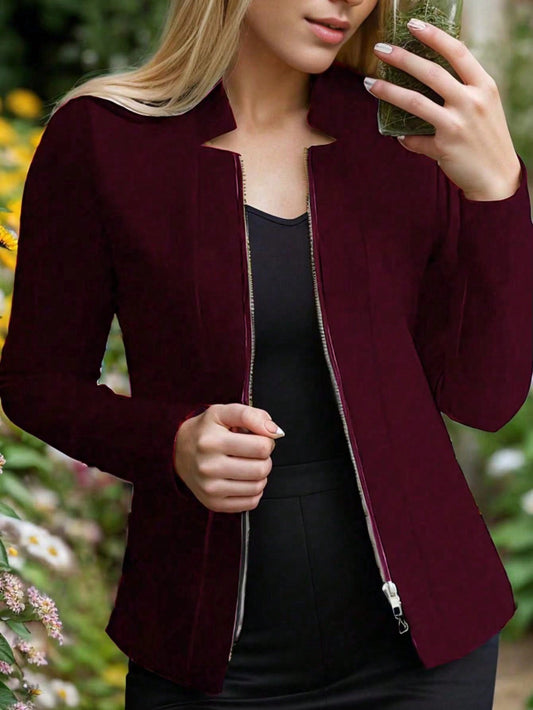 Essnce Women's Solid Color Simple Daily Zipper Regular Jacket - WestLine Apparel