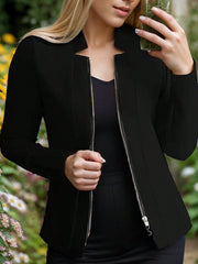 Essnce Women's Solid Color Simple Daily Zipper Regular Jacket - WestLine Apparel