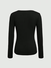 Essnce Women's Solid Color Slim Fit Long Sleeve Ribbed T-shirt - WestLine Apparel