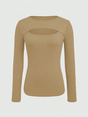 Essnce Women's Solid Color Slim Fit Long Sleeve Ribbed T-shirt - WestLine Apparel