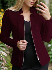 Essnce Women's Solid Color Stand Collar Casual Jacket - WestLine Apparel