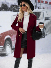 Frenchy Solid Color Double-breasted Mid-length Woolen Coat - WestLine Apparel