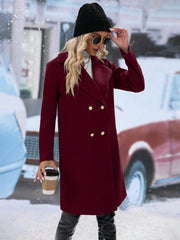 Frenchy Solid Color Double-breasted Mid-length Woolen Coat - WestLine Apparel