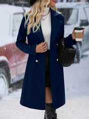 Frenchy Solid Color Double-breasted Mid-length Woolen Coat - WestLine Apparel
