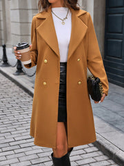 Frenchy Solid Color Double-breasted Mid-length Woolen Coat - WestLine Apparel