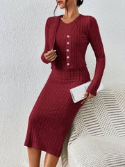 Frenchy Solid Ribbed Knit Bodycon Dress & Open Front Jacket - WestLine Apparel