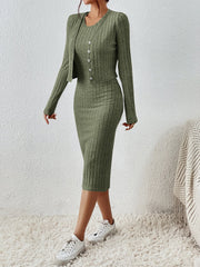 Frenchy Solid Ribbed Knit Bodycon Dress & Open Front Jacket - WestLine Apparel