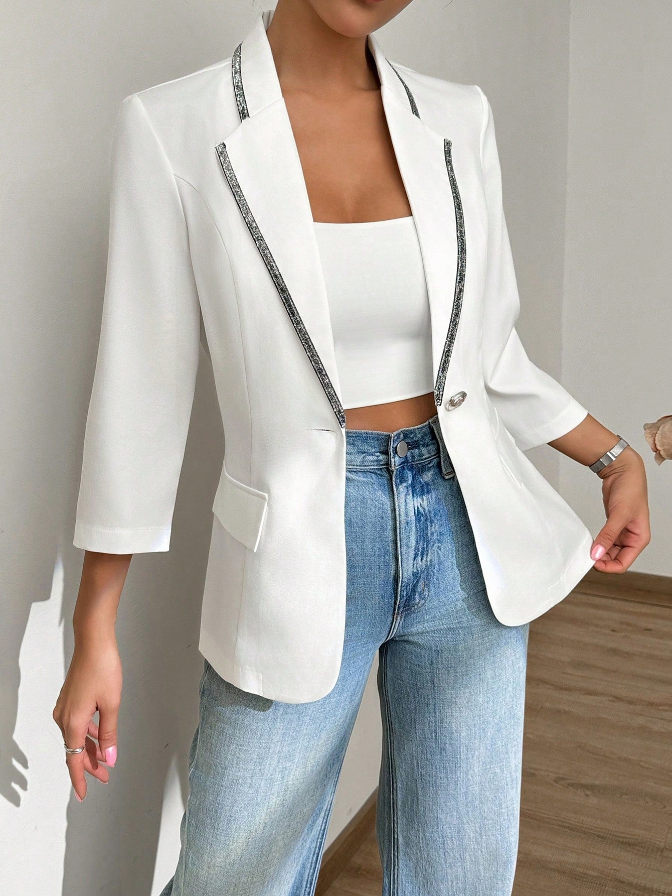 Frenchy Women's Slim Fit Solid Color Jacket With Lapel Collar - WestLine Apparel