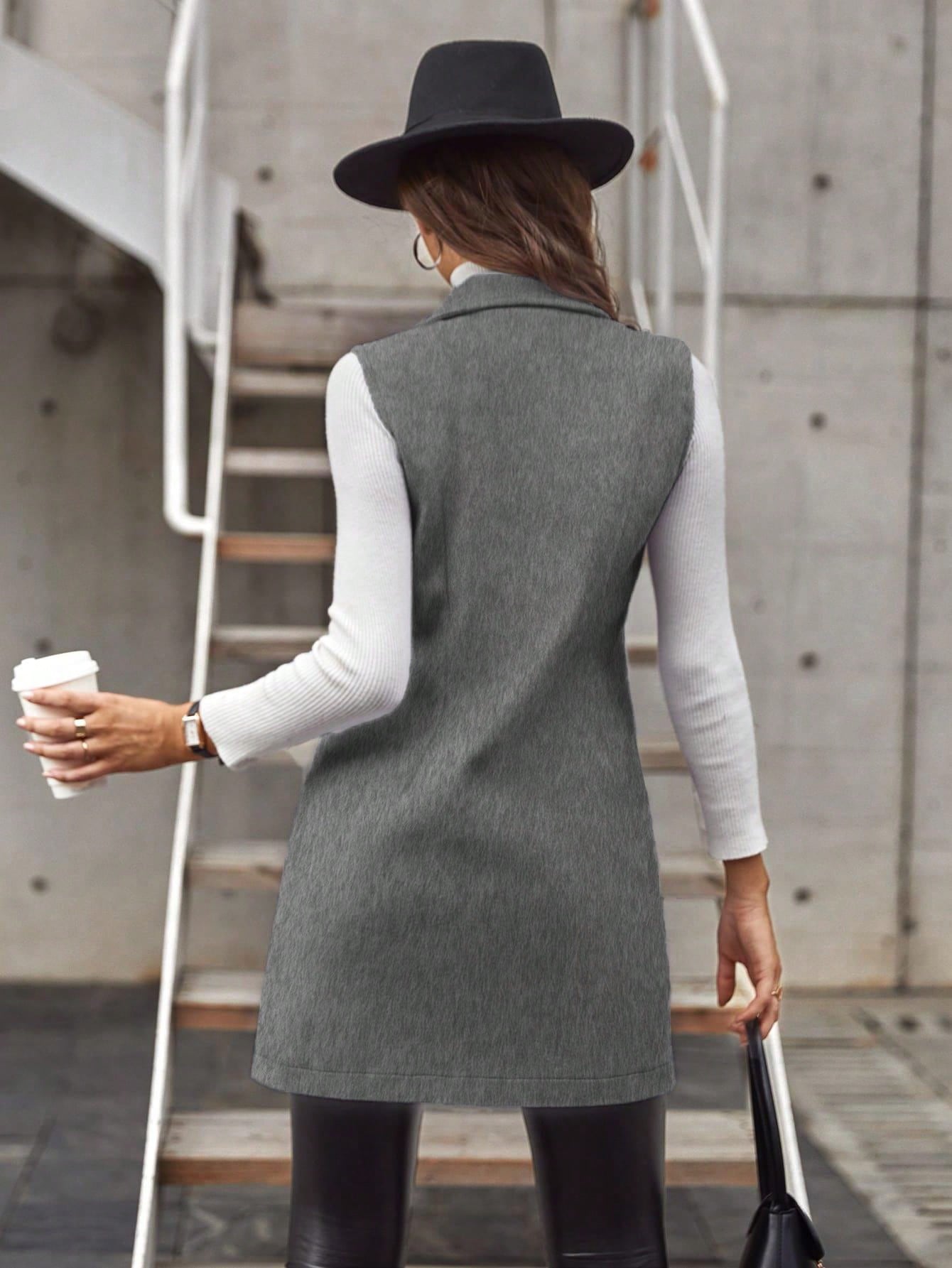 LUNE Casual Solid Color Double-Breasted Sleeveless Wool Coat, Autumn/Winter - WestLine Apparel