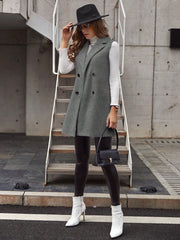 LUNE Casual Solid Color Double-Breasted Sleeveless Wool Coat, Autumn/Winter - WestLine Apparel