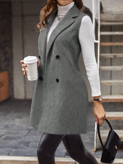 LUNE Casual Solid Color Double-Breasted Sleeveless Wool Coat, Autumn/Winter - WestLine Apparel