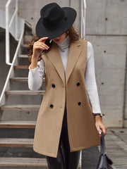 LUNE Casual Solid Color Double-Breasted Sleeveless Wool Coat, Autumn/Winter - WestLine Apparel