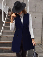 LUNE Casual Solid Color Double-Breasted Sleeveless Wool Coat, Autumn/Winter - WestLine Apparel