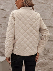 LUNE Ladies' Thin Padded Diamond Quilted Stand Collar Long Sleeve Padded Coat With Zipper Closure - WestLine Apparel