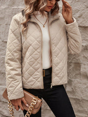 LUNE Ladies' Thin Padded Diamond Quilted Stand Collar Long Sleeve Padded Coat With Zipper Closure - WestLine Apparel