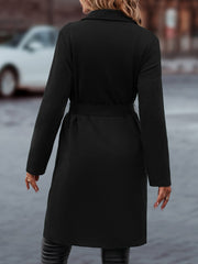 LUNE Lapel Neck Slant Pockets Open Front Belted Coat - WestLine Apparel