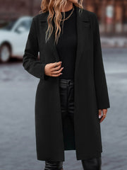LUNE Lapel Neck Slant Pockets Open Front Belted Coat - WestLine Apparel