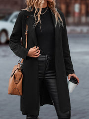 LUNE Lapel Neck Slant Pockets Open Front Belted Coat - WestLine Apparel