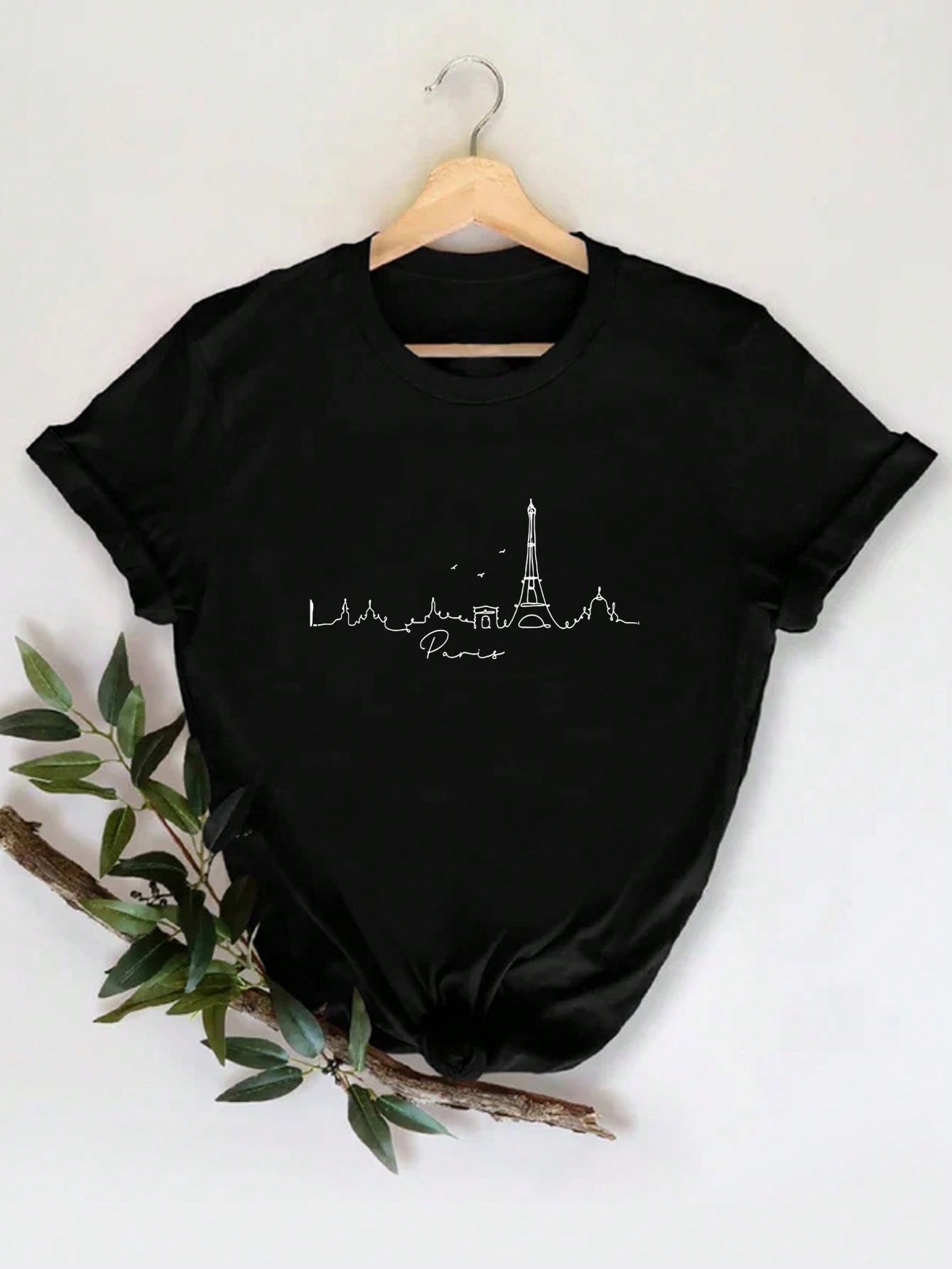 LUNE Paris Scenery Silhouettes Women's T-Shirt, Paris Cool Line Art Printed Round Neck Short Sleeve Tee, Casual - WestLine Apparel