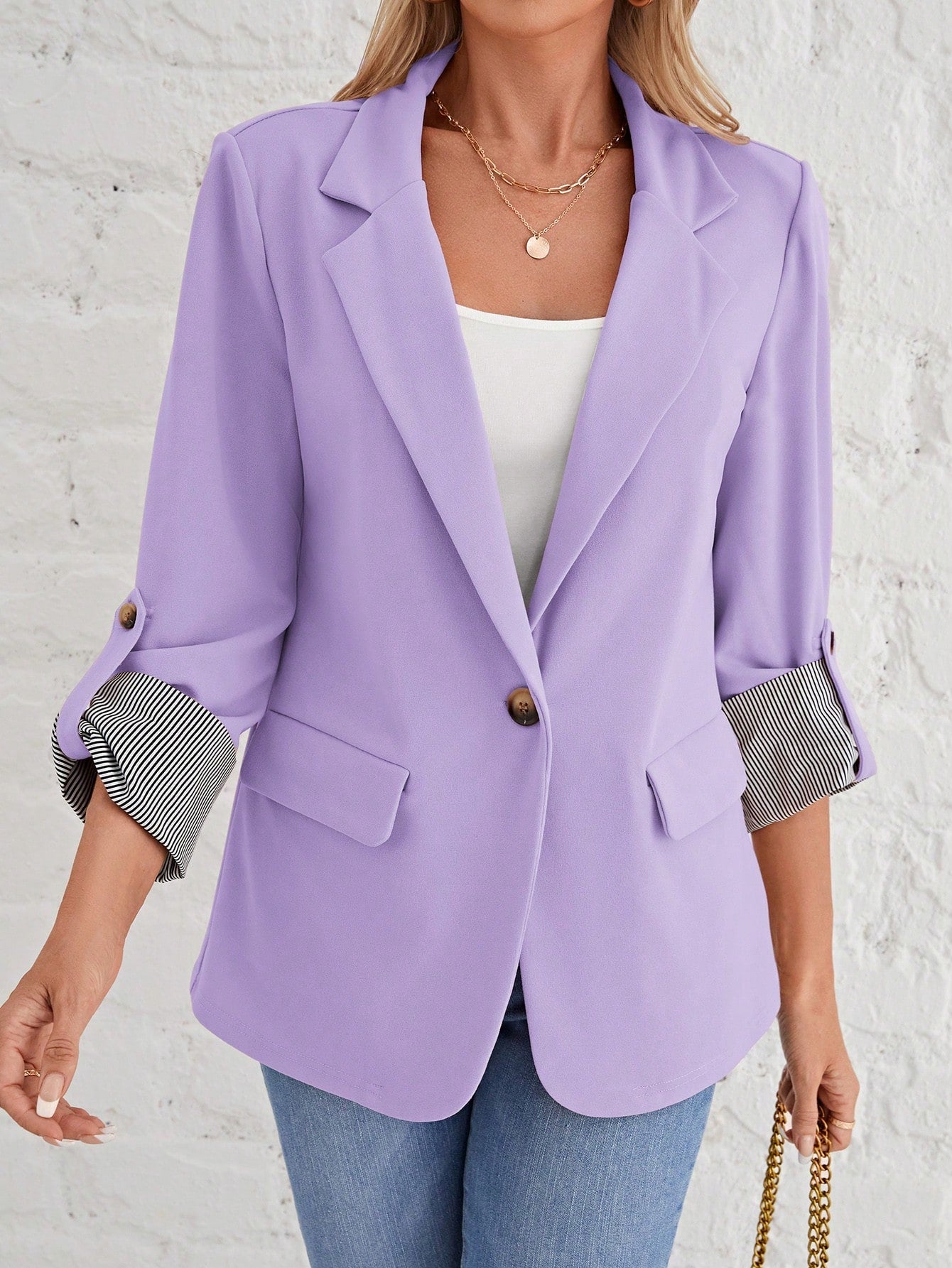 LUNE Roll Tab Sleeve Single Button Blazer - WestLine Apparel