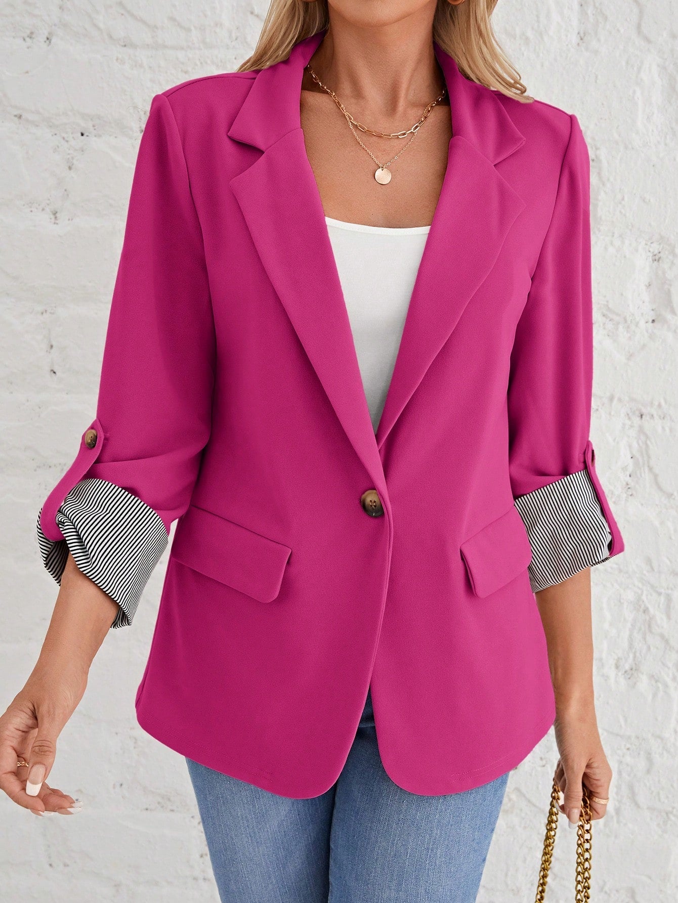 LUNE Roll Tab Sleeve Single Button Blazer - WestLine Apparel