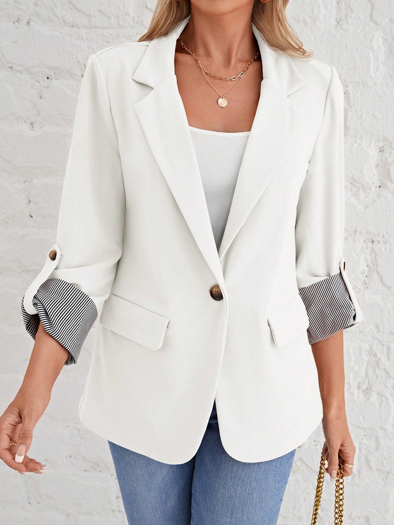 LUNE Roll Tab Sleeve Single Button Blazer - WestLine Apparel