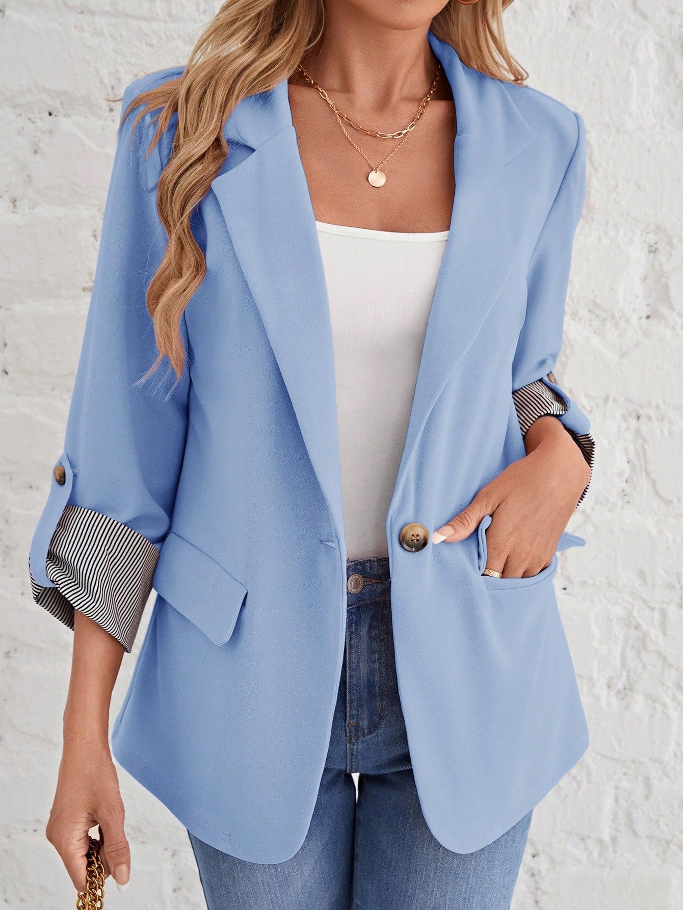 LUNE Roll Tab Sleeve Single Button Blazer - WestLine Apparel