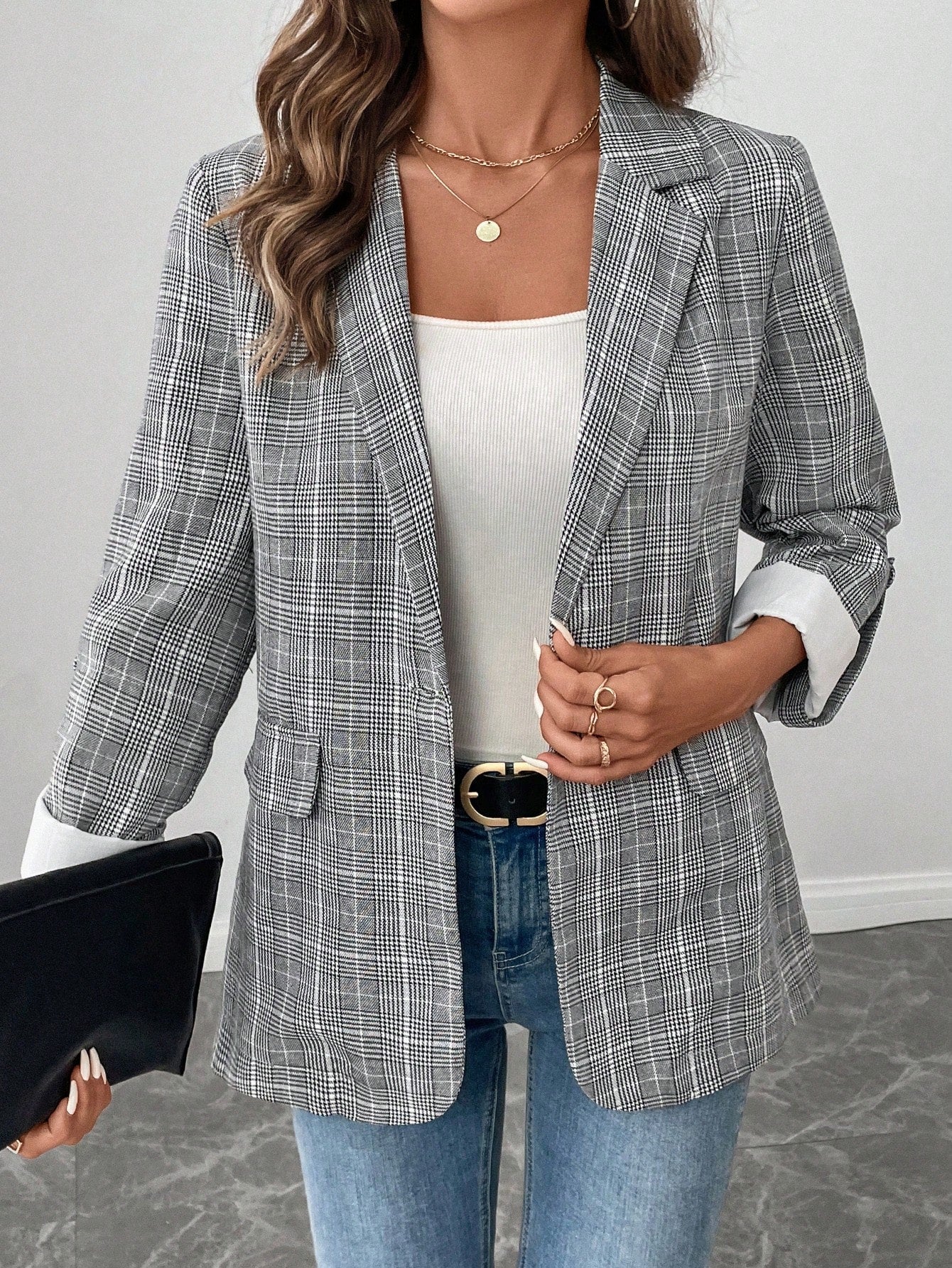 LUNE Roll Tab Sleeve Single Button Blazer - WestLine Apparel