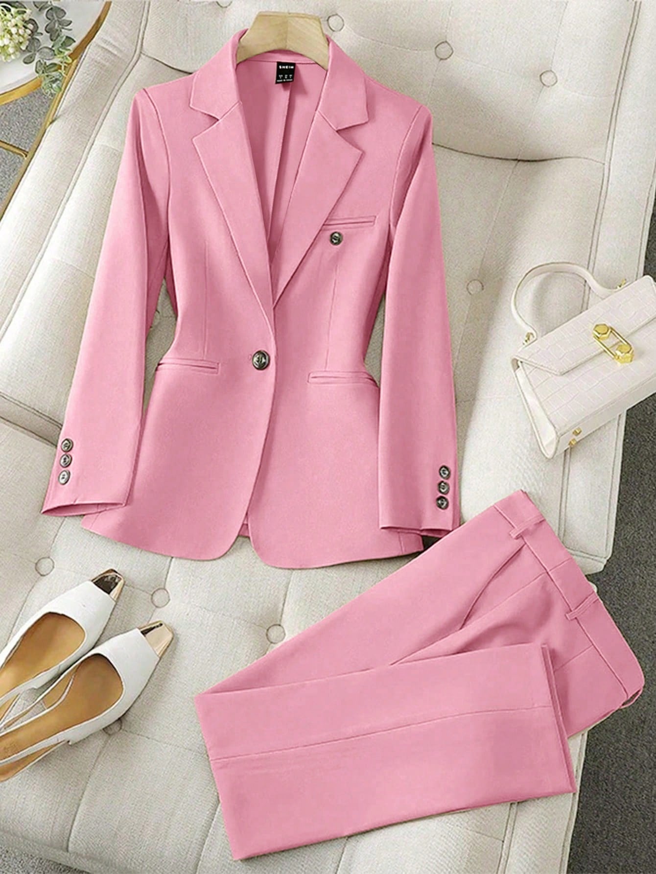 LUNE Solid Color Single-Breasted Long Sleeve Suit Jacket And Pants, Elegant Suit Set - WestLine Apparel
