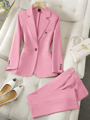 LUNE Solid Color Single-Breasted Long Sleeve Suit Jacket And Pants, Elegant Suit Set - WestLine Apparel