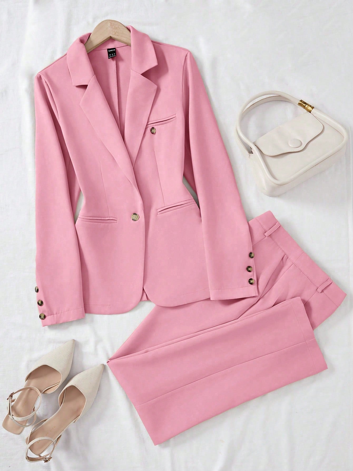 LUNE Solid Color Single-Breasted Long Sleeve Suit Jacket And Pants, Elegant Suit Set - WestLine Apparel
