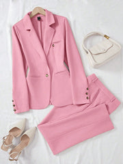 LUNE Solid Color Single-Breasted Long Sleeve Suit Jacket And Pants, Elegant Suit Set - WestLine Apparel