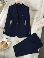 LUNE Solid Color Single-Breasted Long Sleeve Suit Jacket And Pants, Elegant Suit Set - WestLine Apparel
