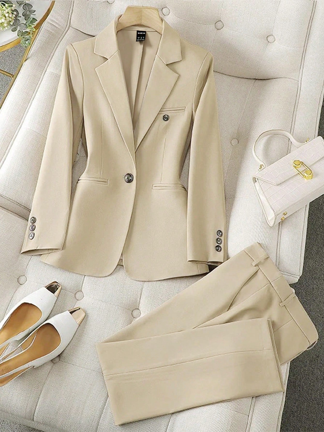 LUNE Solid Color Single-Breasted Long Sleeve Suit Jacket And Pants, Elegant Suit Set - WestLine Apparel