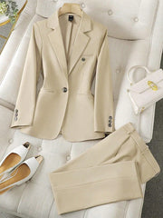 LUNE Solid Color Single-Breasted Long Sleeve Suit Jacket And Pants, Elegant Suit Set - WestLine Apparel