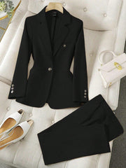 LUNE Solid Color Single-Breasted Long Sleeve Suit Jacket And Pants, Elegant Suit Set - WestLine Apparel