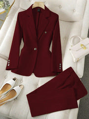 LUNE Solid Color Single-Breasted Long Sleeve Suit Jacket And Pants, Elegant Suit Set - WestLine Apparel