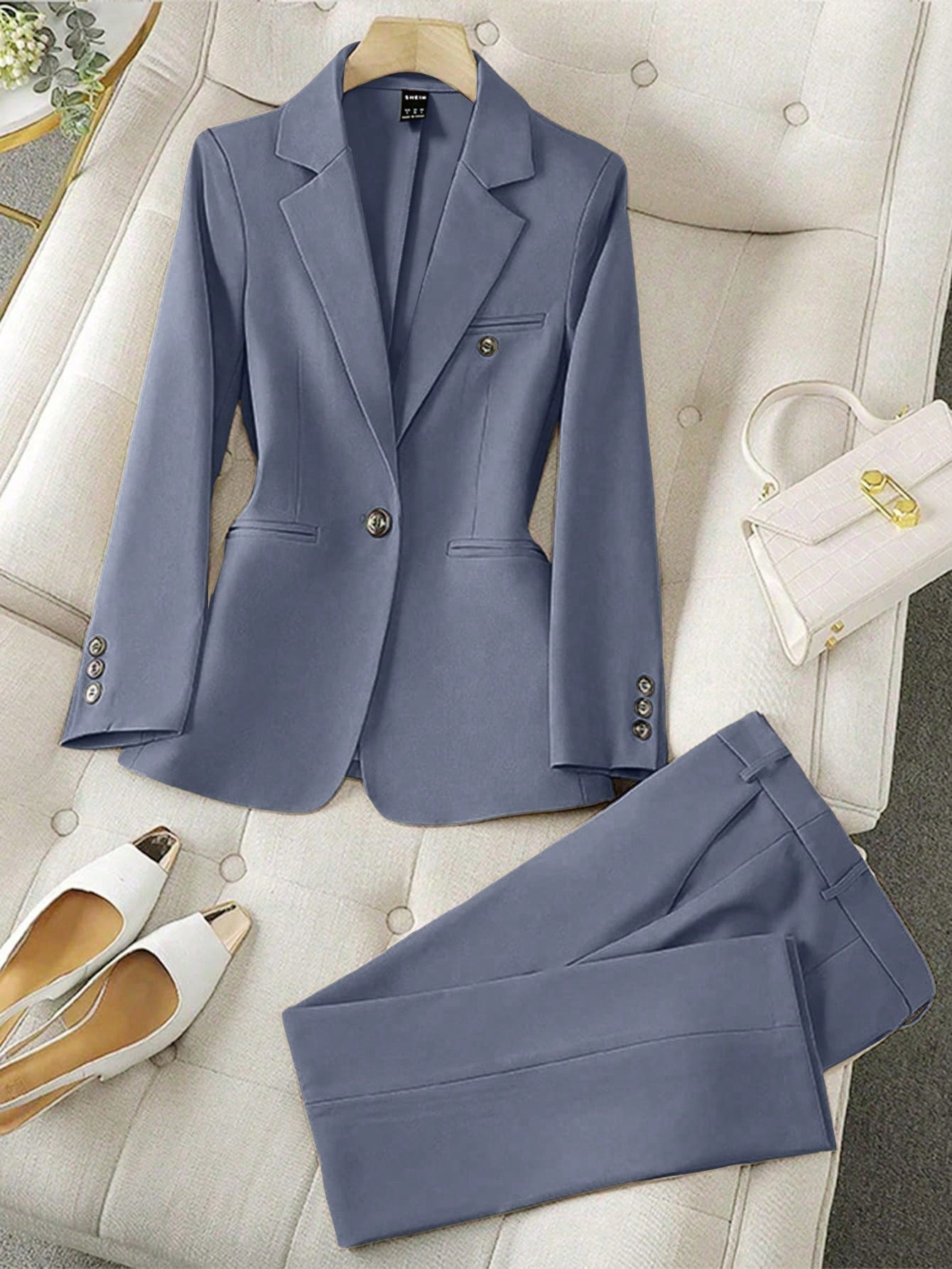 LUNE Solid Color Single-Breasted Long Sleeve Suit Jacket And Pants, Elegant Suit Set - WestLine Apparel