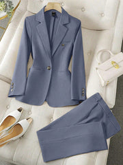 LUNE Solid Color Single-Breasted Long Sleeve Suit Jacket And Pants, Elegant Suit Set - WestLine Apparel
