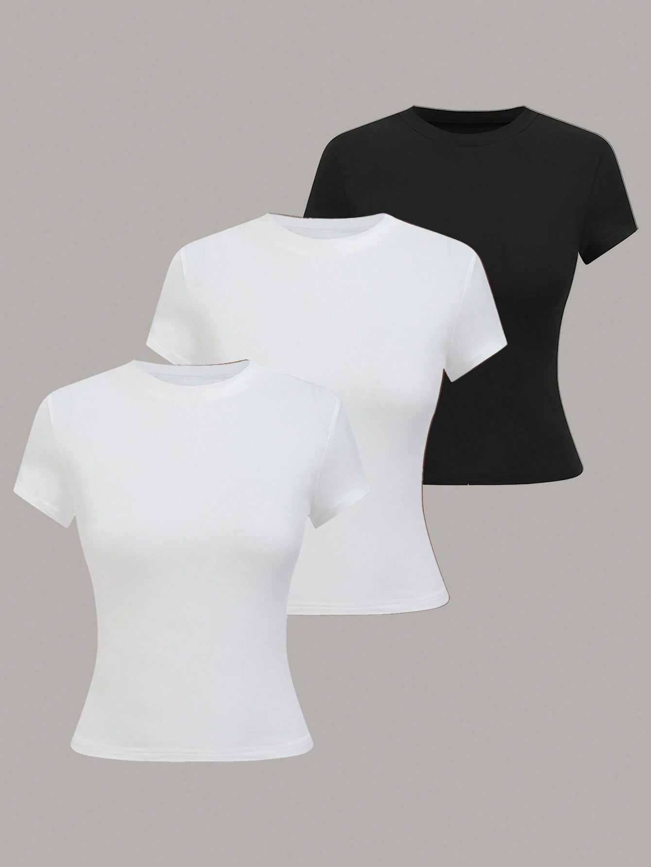 LUNE Women Summer Solid Color Crew Neck Short Sleeve Casual T-Shirt - WestLine Apparel