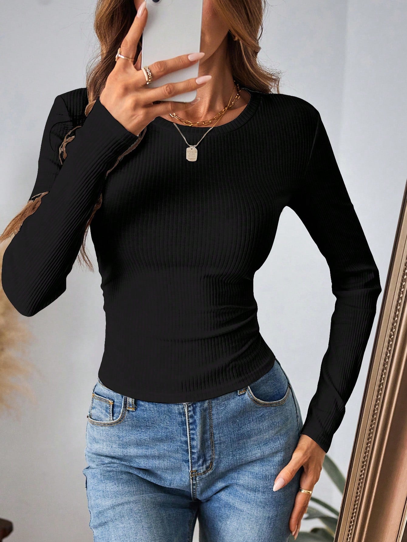 LUNE Women's Casual Ribbed Long Sleeve Slim Fit Base Layer T-Shirt, Suitable For Autumn & Winter - WestLine Apparel