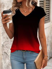 LUNE Women's Ombre V-Neck Short Sleeve Casual T-Shirt, Summer - WestLine Apparel
