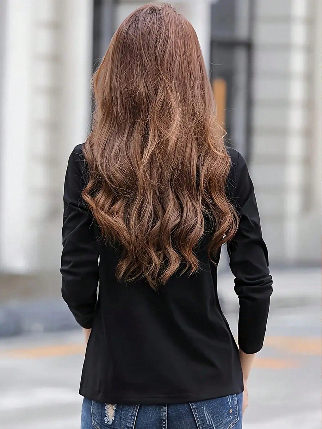 LUNE Women's Spring/Summer Solid Color Lapel Loose Fit Casual Long Sleeve T-Shirt - WestLine Apparel